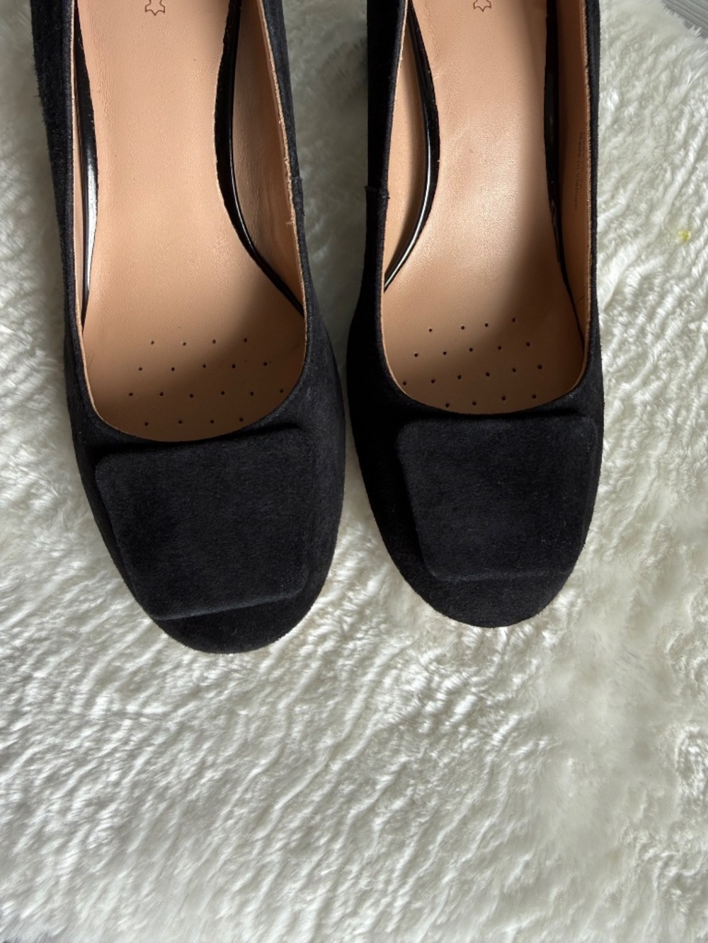 NWOT Geox Virnilisa 65 Black Suede Block Heel Pumps Square Toe Buckle - Picture 12 of 13
